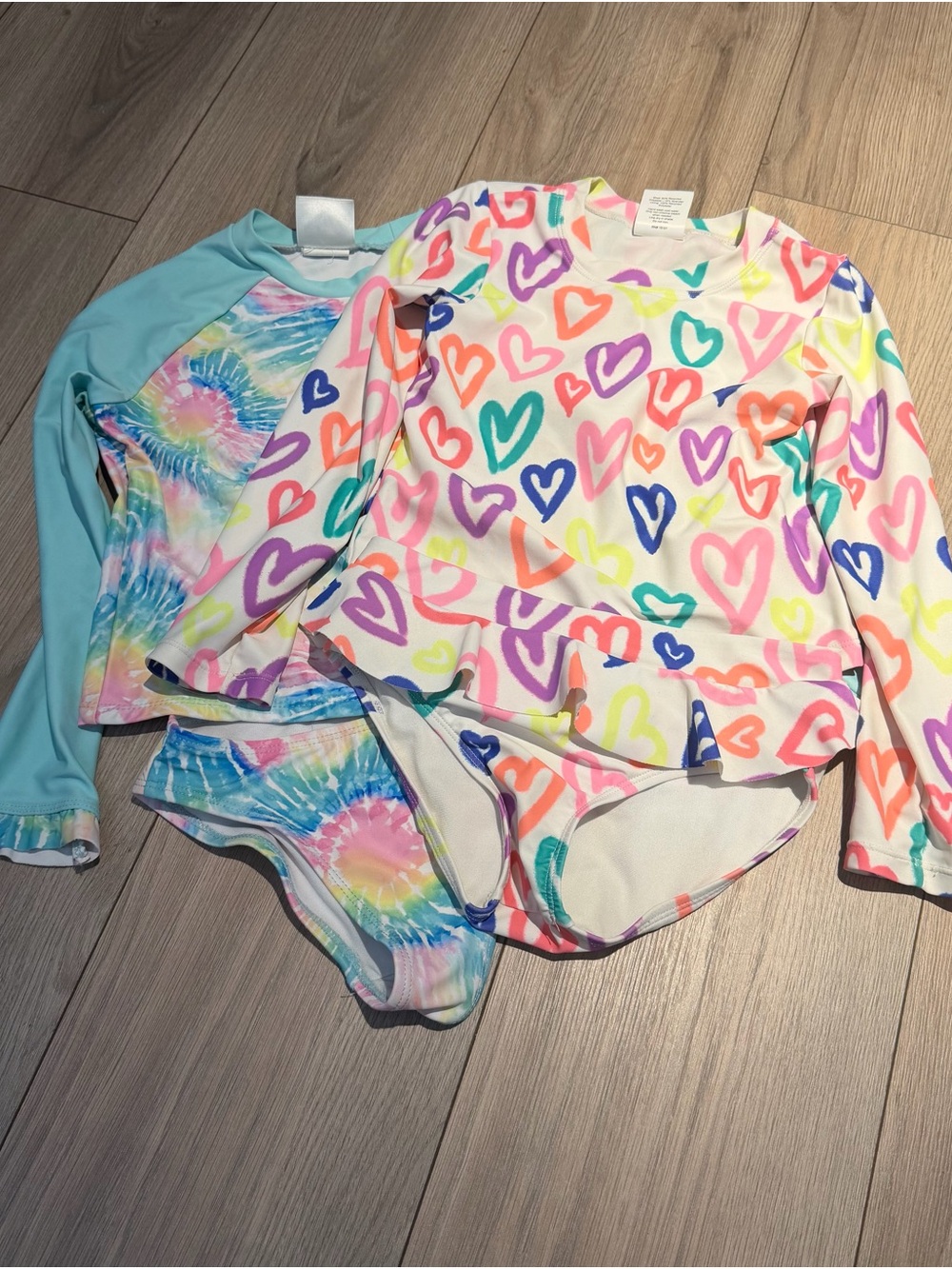 Kids Multi-Color Heart & Tie-Dye Long Sleeve Rash Guard Swim bundle